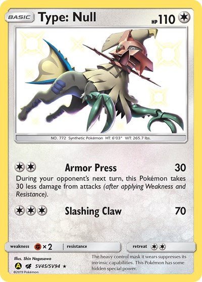 Pokémon card: Type: Null SV45/SV94 from Hidden Fates Shiny Vault (Shiny Holo Rare), Colorless type, front of card
