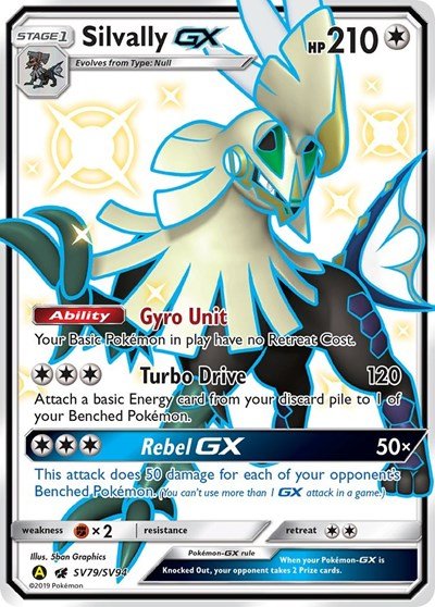 Pokémon card: Silvally GX SV79/SV94 from Hidden Fates Shiny Vault (Shiny Holo Rare), Colorless type, front of card