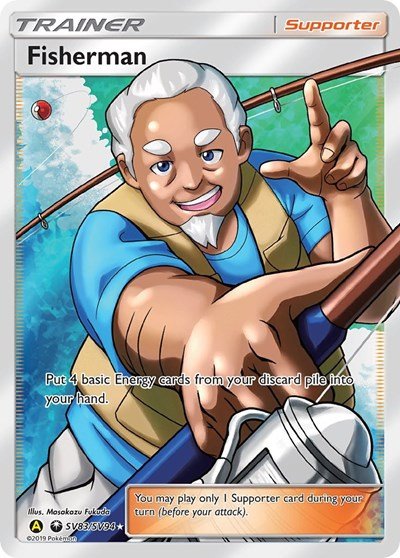 Pokémon card: Fisherman SV83/SV94 from Hidden Fates Shiny Vault (Shiny Holo Rare), front of card