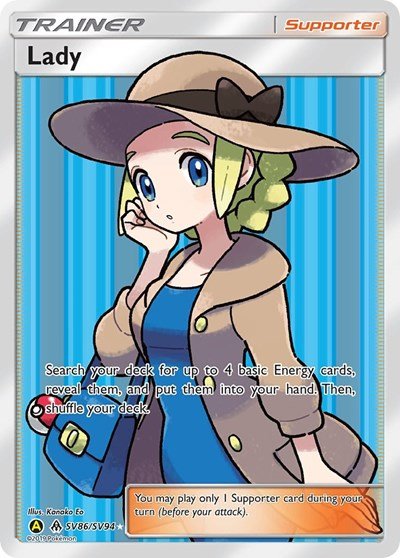 Pokémon card: Lady SV86/SV94 from Hidden Fates Shiny Vault (Shiny Holo Rare), front of card