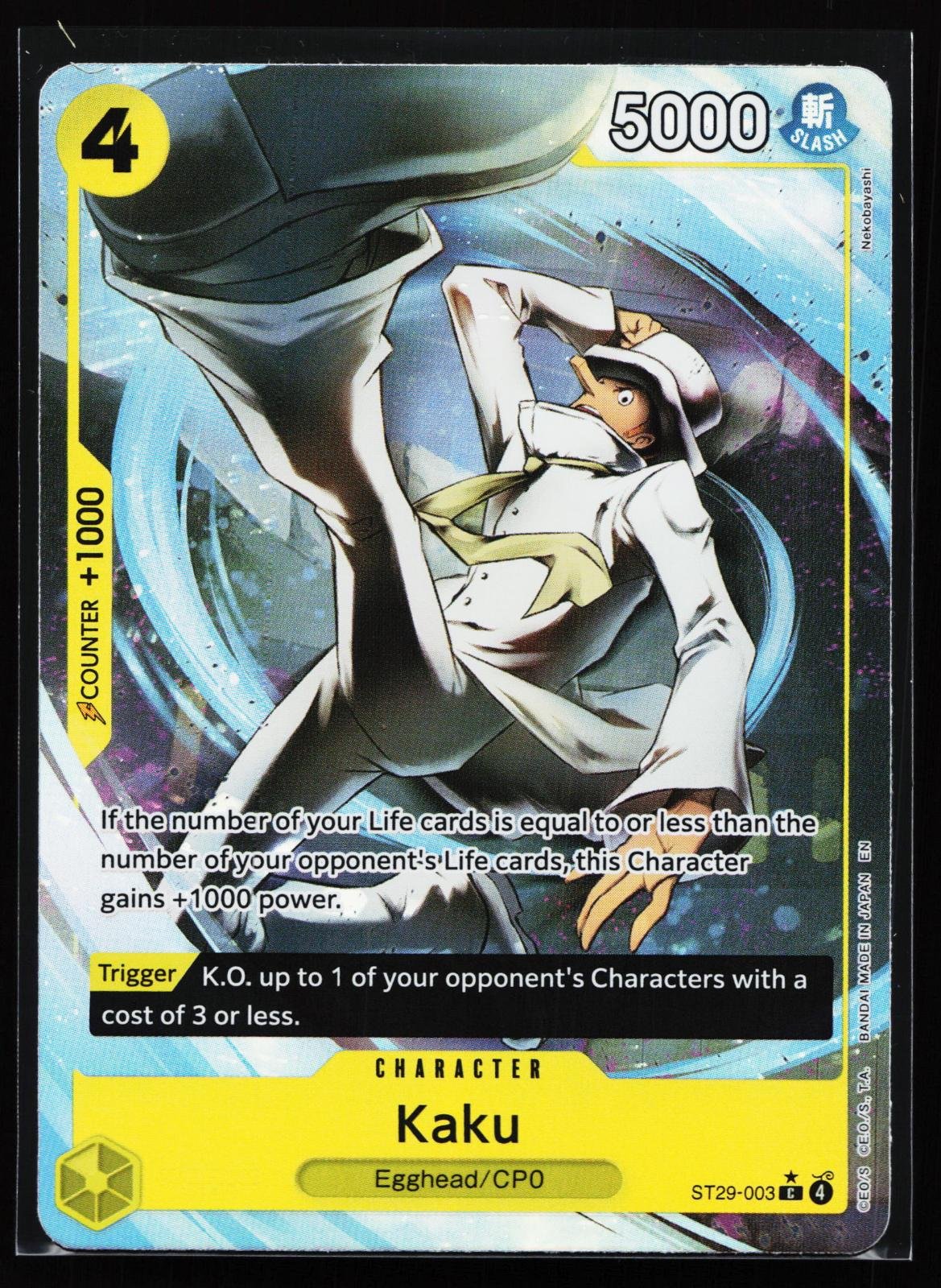 One Piece card: Starter Deck 29: Egghead ST29-003 Kaku (Full Art) (Common), front of card