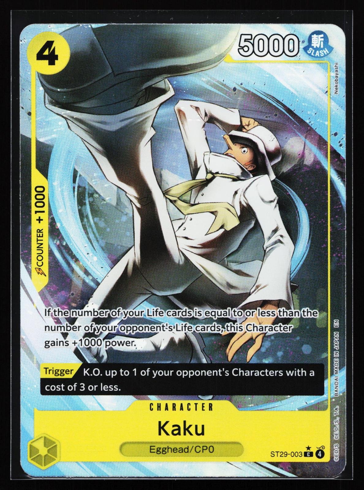 One Piece card: Starter Deck 29: Egghead ST29-003 Kaku (Full Art) (Common), front of card