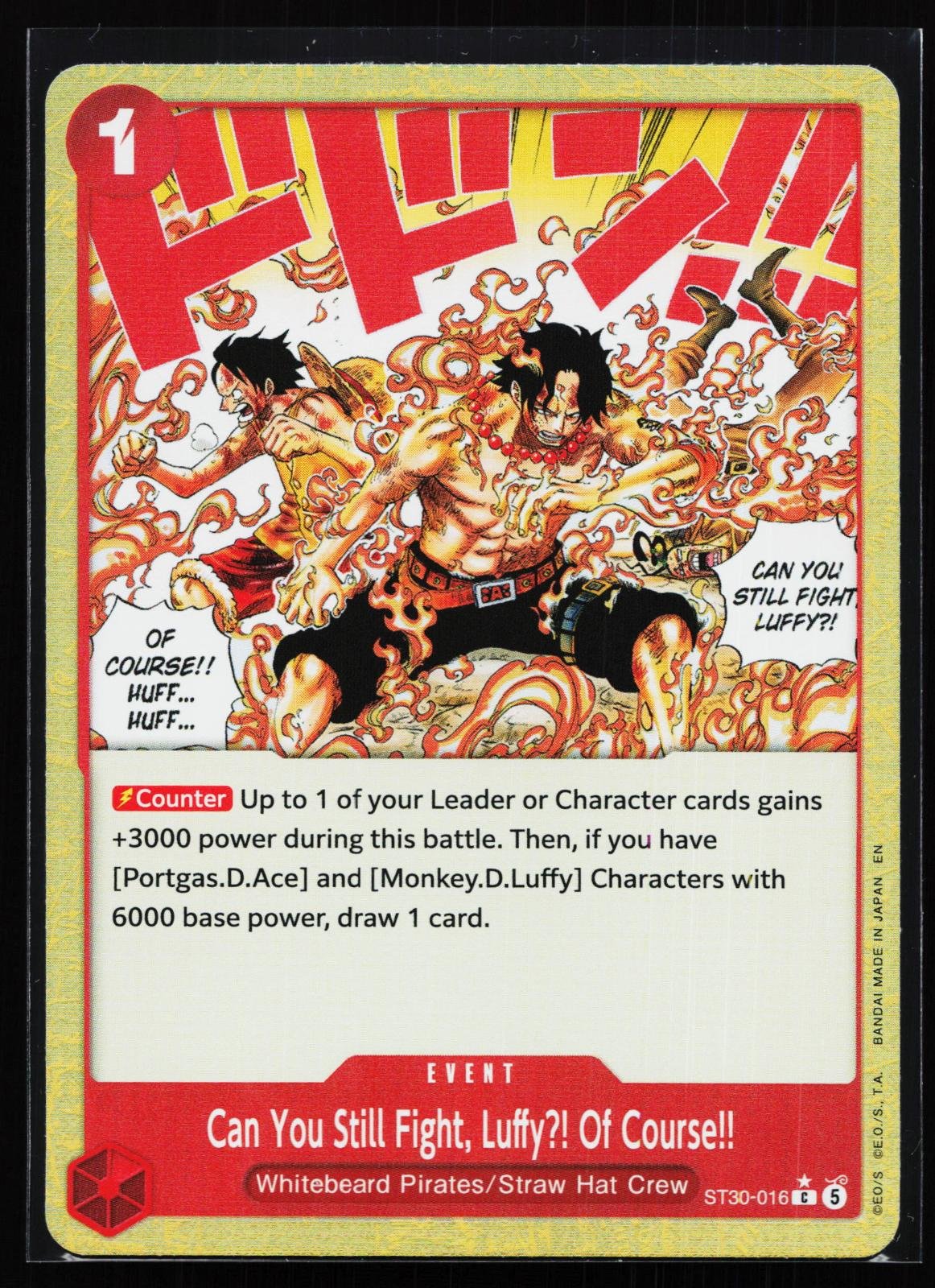Pokémon card: Starter Deck EX: Luffy & Ace ST30-016 Can You Still Fight, Luffy?! Of Course!!, front of card