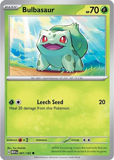 Pokémon card: Bulbasaur 001/165 from 151 (SV2a) (Common), Grass type, front of card