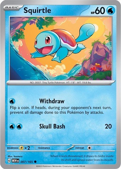 Pokémon card: Squirtle 007/165 from 151 (SV2a) (Common), Water type, front of card