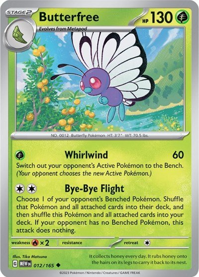 Pokémon card: Butterfree 012/165 from 151 (SV2a) (Uncommon), Grass type, front of card