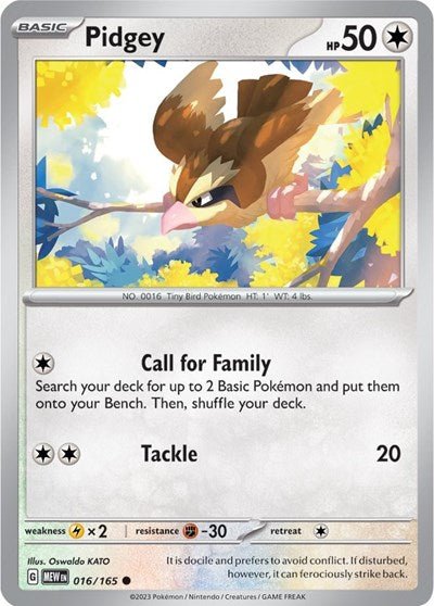 Pokémon card: Pidgey 016/165 from 151 (SV2a) (Common), Colorless type, front of card