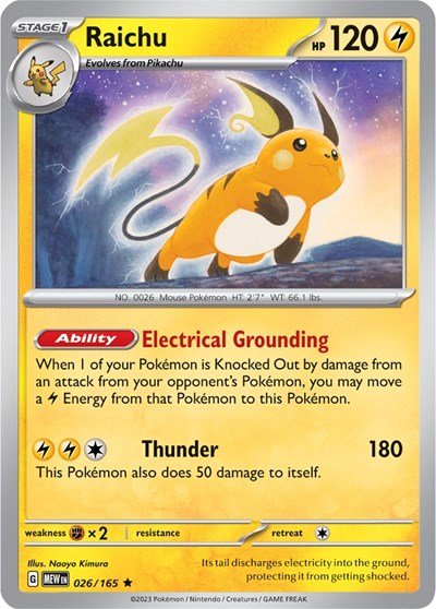 Pokémon card: Raichu 026/165 from 151 (SV2a) (Rare), Lightning type, front of card
