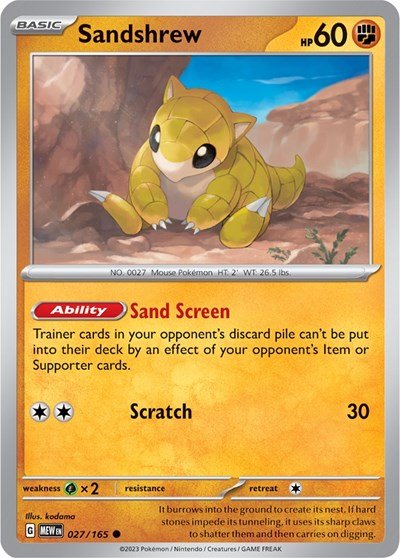 Pokémon card: Sandshrew 027/165 from 151 (SV2a) (Common), Fighting type, front of card