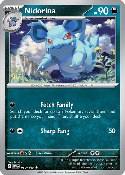 Pokémon card: Nidorina 030/165 from 151 (SV2a) (Uncommon), Darkness type, front of card