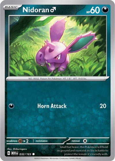 Pokémon card: Nidoran M 032/165 from 151 (SV2a) (Common), Darkness type, front of card