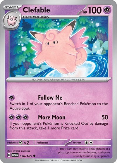 Pokémon card: Clefable 036/165 from 151 (SV2a) (Uncommon), Psychic type, front of card