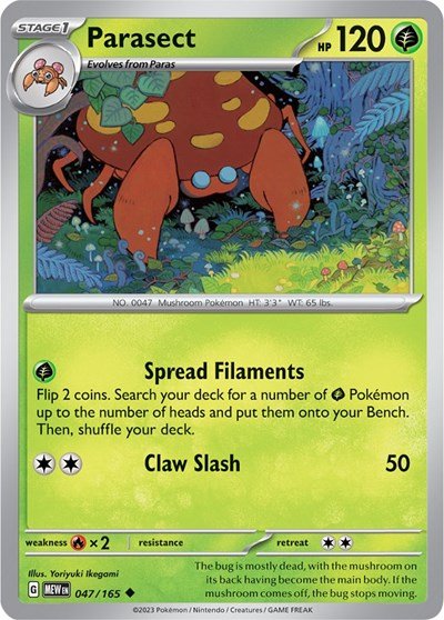 Pokémon card: Parasect 047/165 from 151 (SV2a) (Uncommon), Grass type, front of card