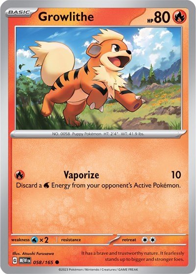 Pokémon card: Growlithe 058/165 from 151 (SV2a) (Common), Fire type, front of card