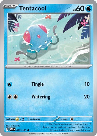 Pokémon card: Tentacool 072/165 from 151 (SV2a) (Common), Water type, front of card