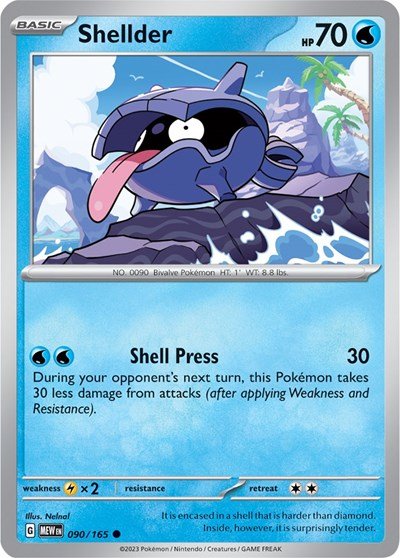 Pokémon card: Shellder 090/165 from 151 (SV2a) (Common), Water type, front of card