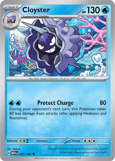 Pokémon card: Cloyster 091/165 from 151 (SV2a) (Uncommon), Water type, front of card