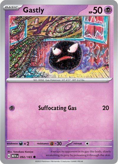 Pokémon card: Gastly 092/165 from 151 (SV2a) (Common), Psychic type, front of card