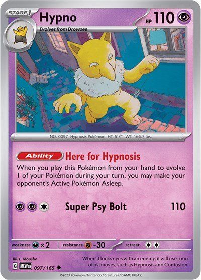 Pokémon card: Hypno 097/165 from 151 (SV2a) (Uncommon), Psychic type, front of card