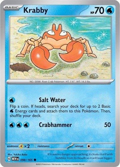 Pokémon card: Krabby 098/165 from 151 (SV2a) (Common), Water type, front of card