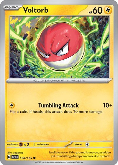 Pokémon card: Voltorb 100/165 from 151 (SV2a) (Common), Lightning type, front of card
