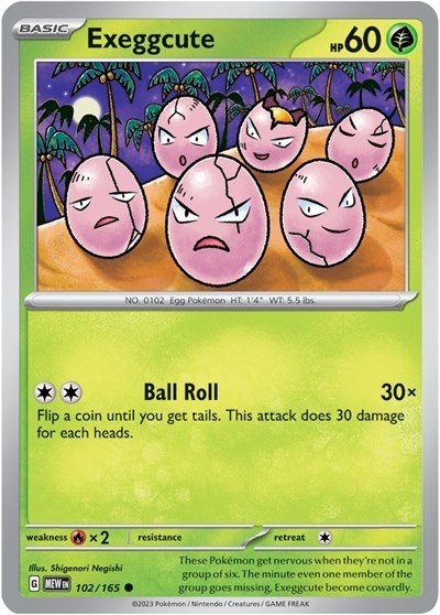 Pokémon card: Exeggcute 102/165 from 151 (SV2a) (Common), Grass type, front of card