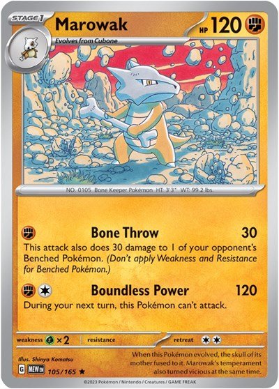 Pokémon card: Marowak 105/165 from 151 (SV2a) (Rare), Fighting type, front of card