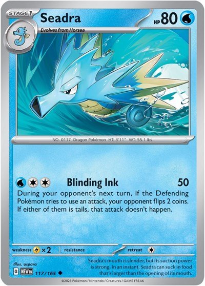 Pokémon card: Seadra 117/165 from 151 (SV2a) (Uncommon), Water type, front of card