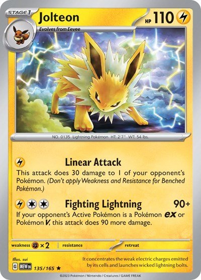Pokémon card: Jolteon 135/165 from 151 (SV2a) (Rare), Lightning type, front of card