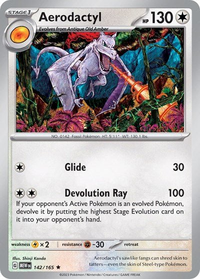 Pokémon card: Aerodactyl 142/165 from 151 (SV2a) (Rare), Colorless type, front of card