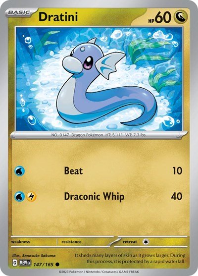 Pokémon card: Dratini 147/165 from 151 (SV2a) (Common), Dragon type, front of card
