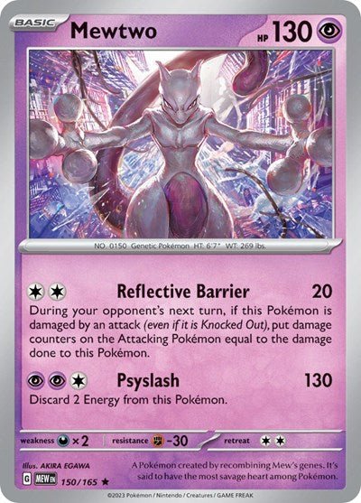 Pokémon card: Mewtwo 150/165 from 151 (SV2a) (Rare), Psychic type, front of card