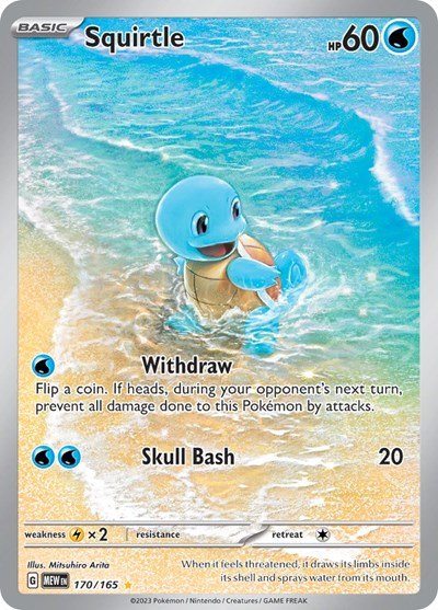 Pokémon card: Squirtle 170/165 from 151 (SV2a) (Illustration Rare), Water type, front of card