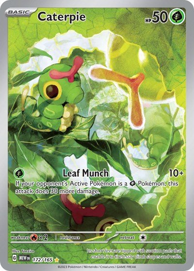 Pokémon card: Caterpie 172/165 from 151 (SV2a) (Illustration Rare), Grass type, front of card