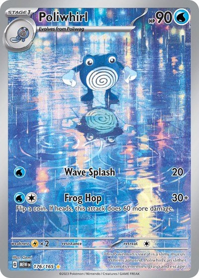 Pokémon card: Poliwhirl 176/165 from 151 (SV2a) (Illustration Rare), Water type, front of card