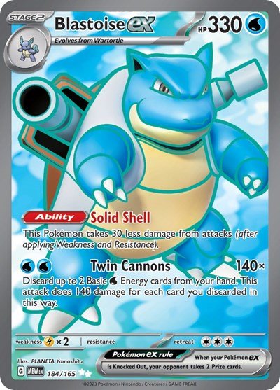 Pokémon card: Blastoise ex 184/165 from 151 (SV2a) (Ultra Rare), Water type, front of card