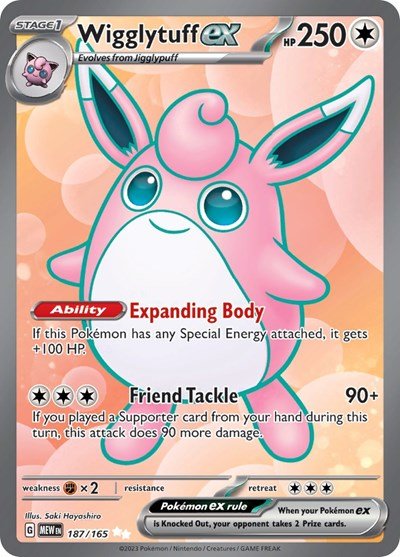 Pokémon card: Wigglytuff ex 187/165 from 151 (SV2a) (Ultra Rare), Colorless type, front of card