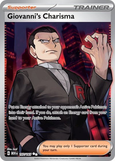 Pokémon card: Giovanni's Charisma 197/165 from 151 (SV2a) (Ultra Rare), front of card