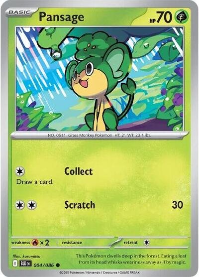 Pokémon card: Pansage 004/086 from Black Bolt (Common), Grass type, front of card