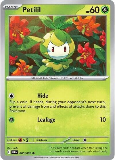Pokémon card: Petilil 006/086 from Black Bolt (Common), Grass type, front of card