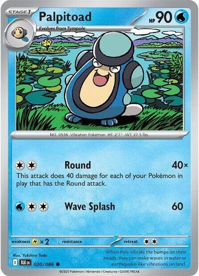 Pokémon card: Palpitoad (Master Ball Pattern) 020/086 from Black Bolt (Common), Water type, front of card
