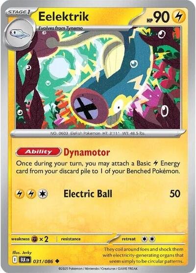 Pokémon card: Eelektrik (Master Ball Pattern) 031/086 from Black Bolt (Uncommon), Lightning type, front of card