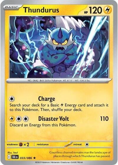 Pokémon card: Thundurus (Master Ball Pattern) 033/086 from Black Bolt (Rare), Lightning type, front of card