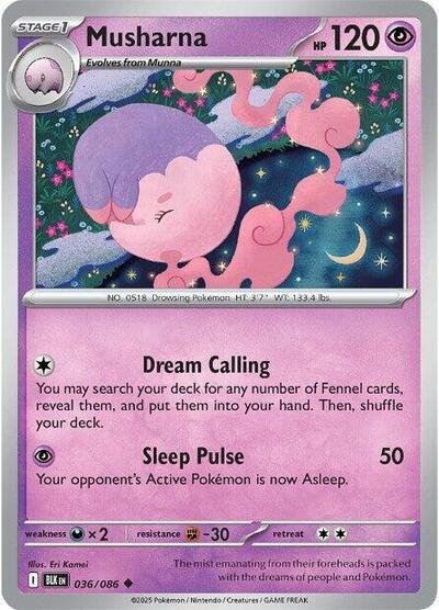 Pokémon card: Musharna (Master Ball Pattern) 036/086 from Black Bolt (Uncommon), Psychic type, front of card