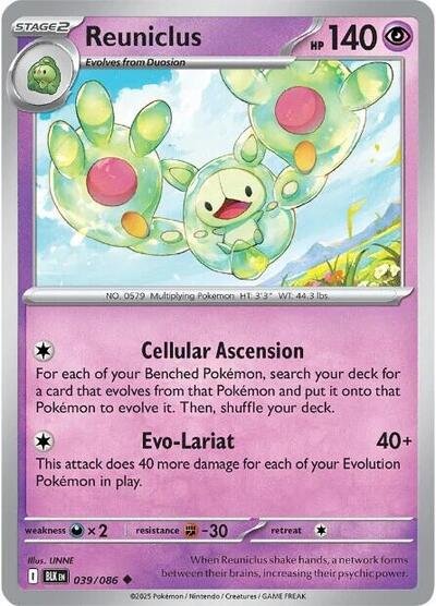 Pokémon card: Reuniclus (Master Ball Pattern) 039/086 from Black Bolt (Uncommon), Psychic type, front of card