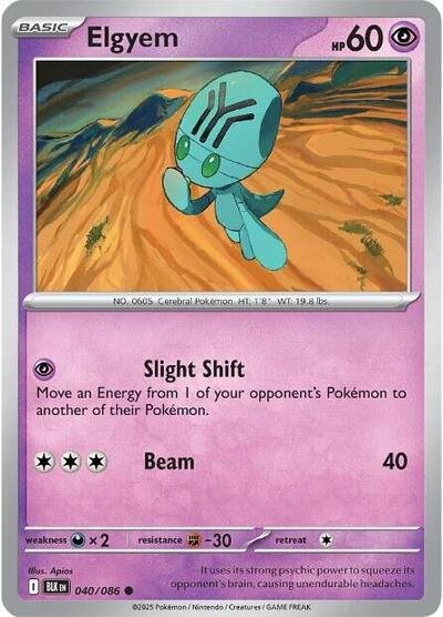 Pokémon card: Elgyem (Master Ball Pattern) 040/086 from Black Bolt (Common), Psychic type, front of card