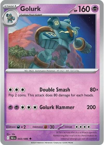 Pokémon card: Golurk (Master Ball Pattern) 043/086 from Black Bolt (Uncommon), Psychic type, front of card