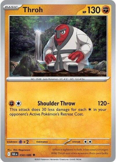 Pokémon card: Throh (Master Ball Pattern) 050/086 from Black Bolt (Uncommon), Fighting type, front of card