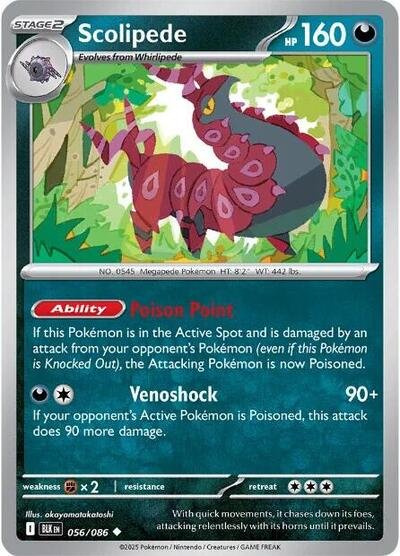 Pokémon card: Scolipede (Master Ball Pattern) 056/086 from Black Bolt (Uncommon), Darkness type, front of card