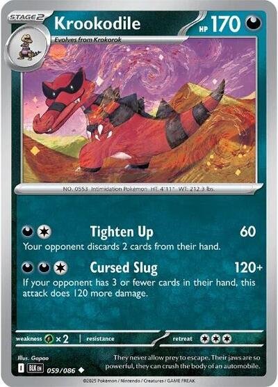 Pokémon card: Krookodile (Master Ball Pattern) 059/086 from Black Bolt (Uncommon), Darkness type, front of card
